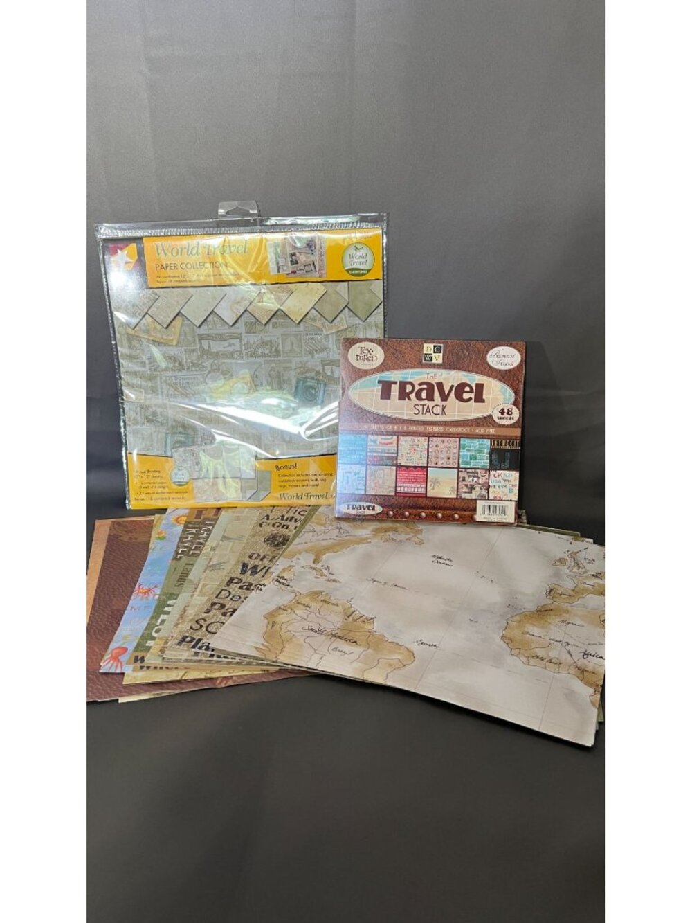 World Travel & DCWV Paper Pack Bundle Map Cardstock 2 Designs